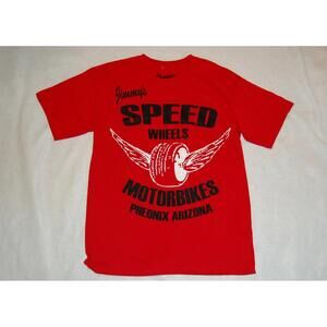 Mens Tee Shirt Red Jimmys Speed Wheels Motorbikes Phoenix Arizona